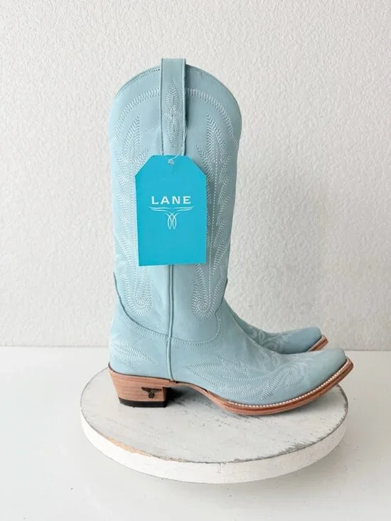 Lane LEXINGTON Cowboy Boots Powder Blue Western Cowgirl Mid Calf Tall Size 8 - Picture 2 of 11